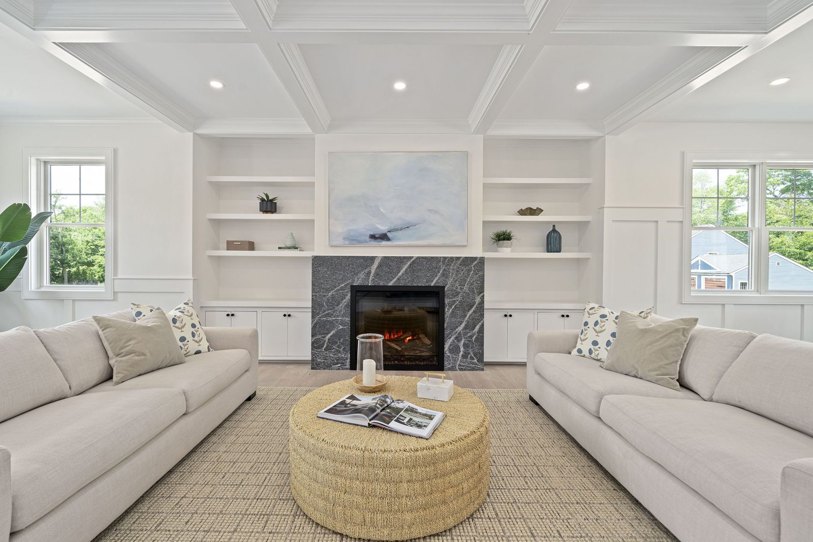 The Shoreline at Scituate, great room with stone fireplace